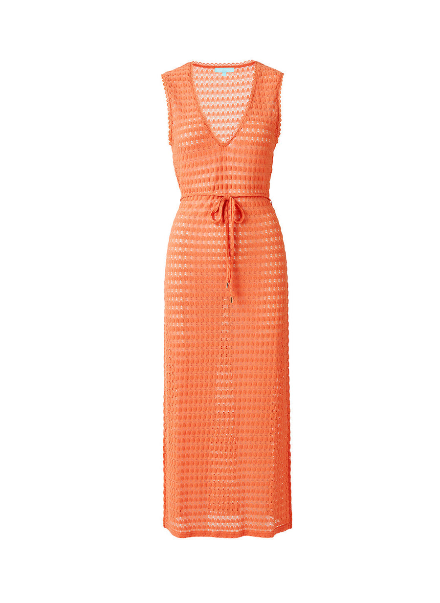 Melissa Odabash Annabel Orange V-Neck Crochet Long Dress - 2024 Collection