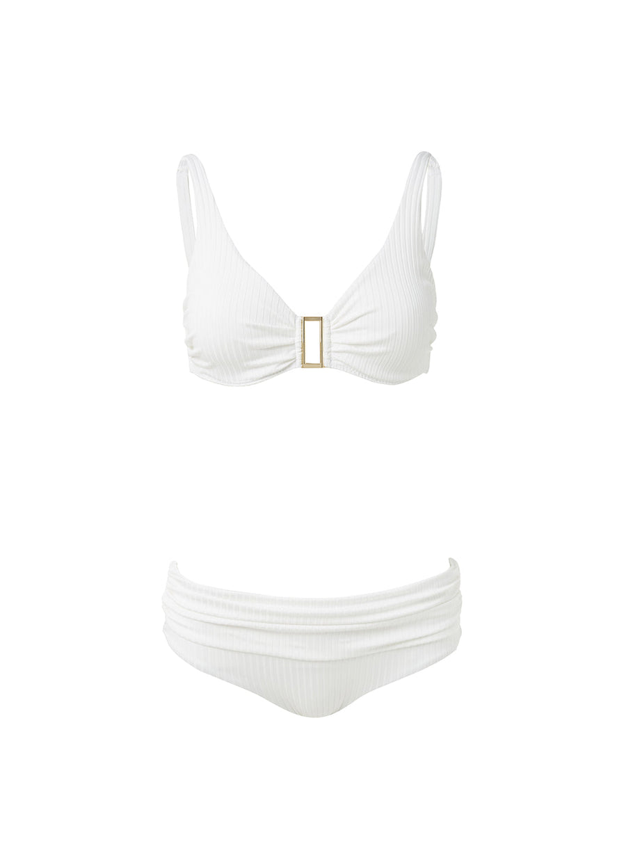 Melissa Odabash Bel Air Ivory Ribbed Rectangle Trim Supportive Over The Shoulder Bikini - 2024 Collection