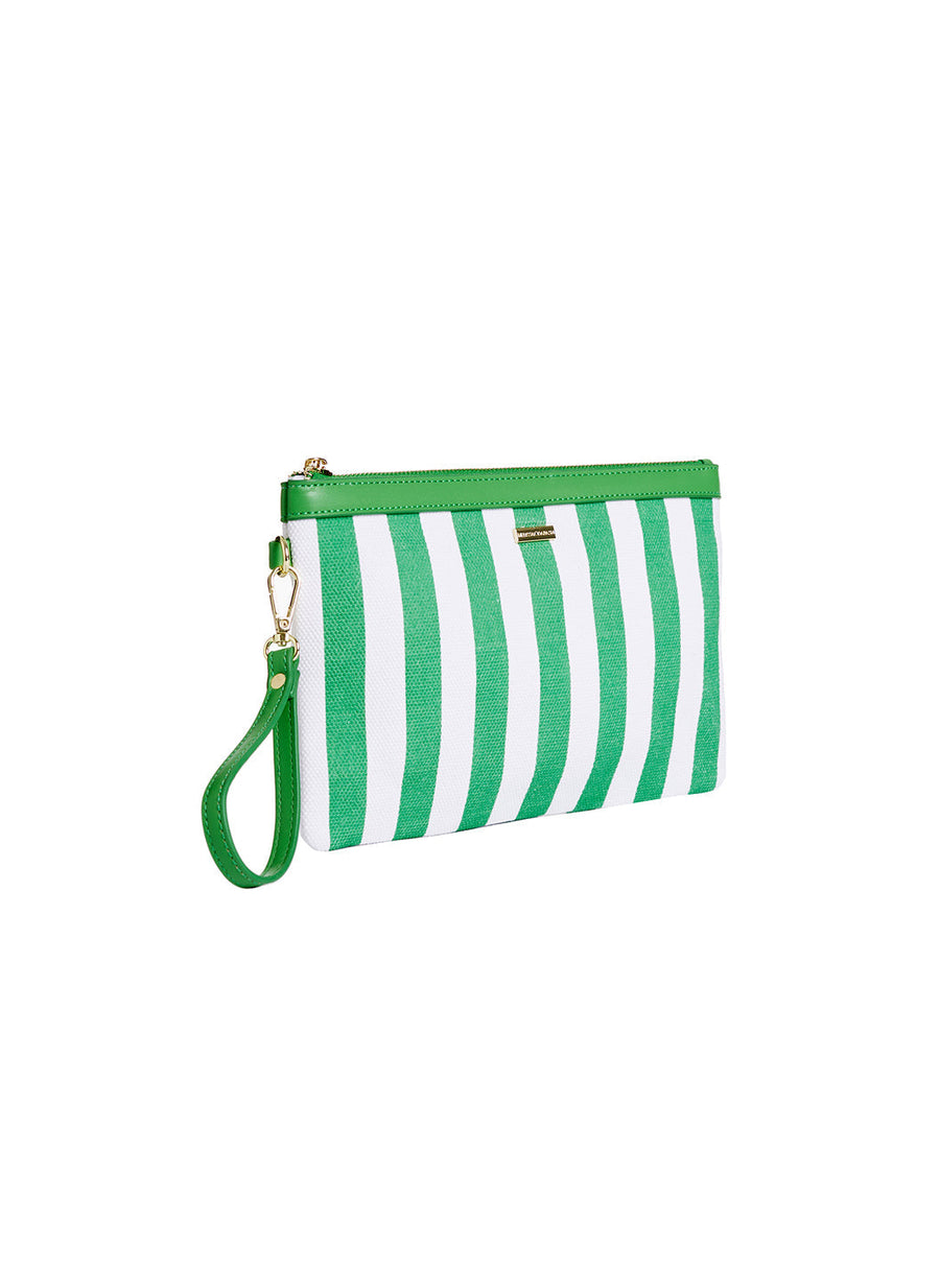Melissa Odabash Capri Green Nautical Striped Clutch - 2024 Collection
