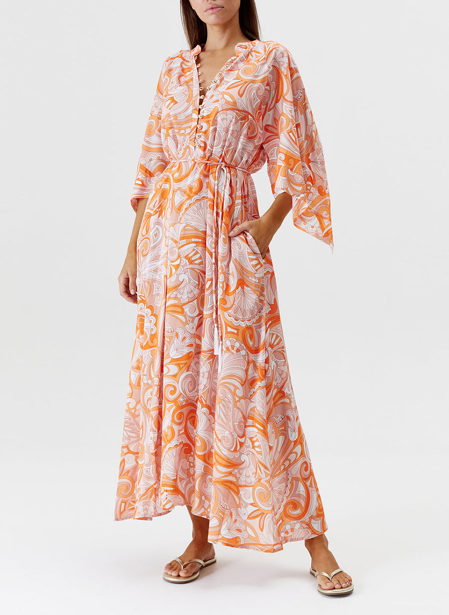 Melissa Odabash Edith Orange Mirage Button Down Long Dresses - 2024 Collection