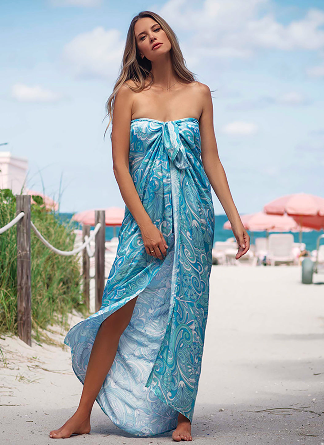 fab CF sealace sarong/潮織のパレオ Ellie Blue Mirage Sarong | Official Site