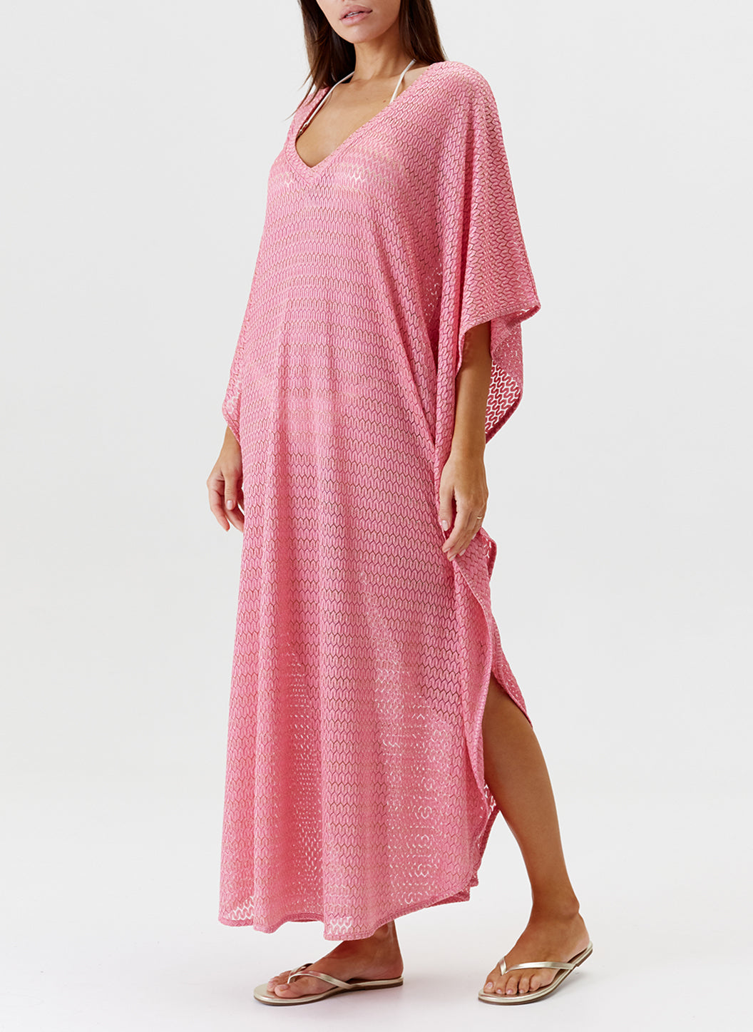 Pink Flower Long Kaftan