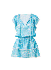Melissa Odabash Keri Mirage Blue Tiered Skirt Short Dress - 2024 Collection