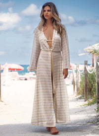 Melissa Odabash Melissa Gold Crochet Long Beach Jacket - 2024 Collection