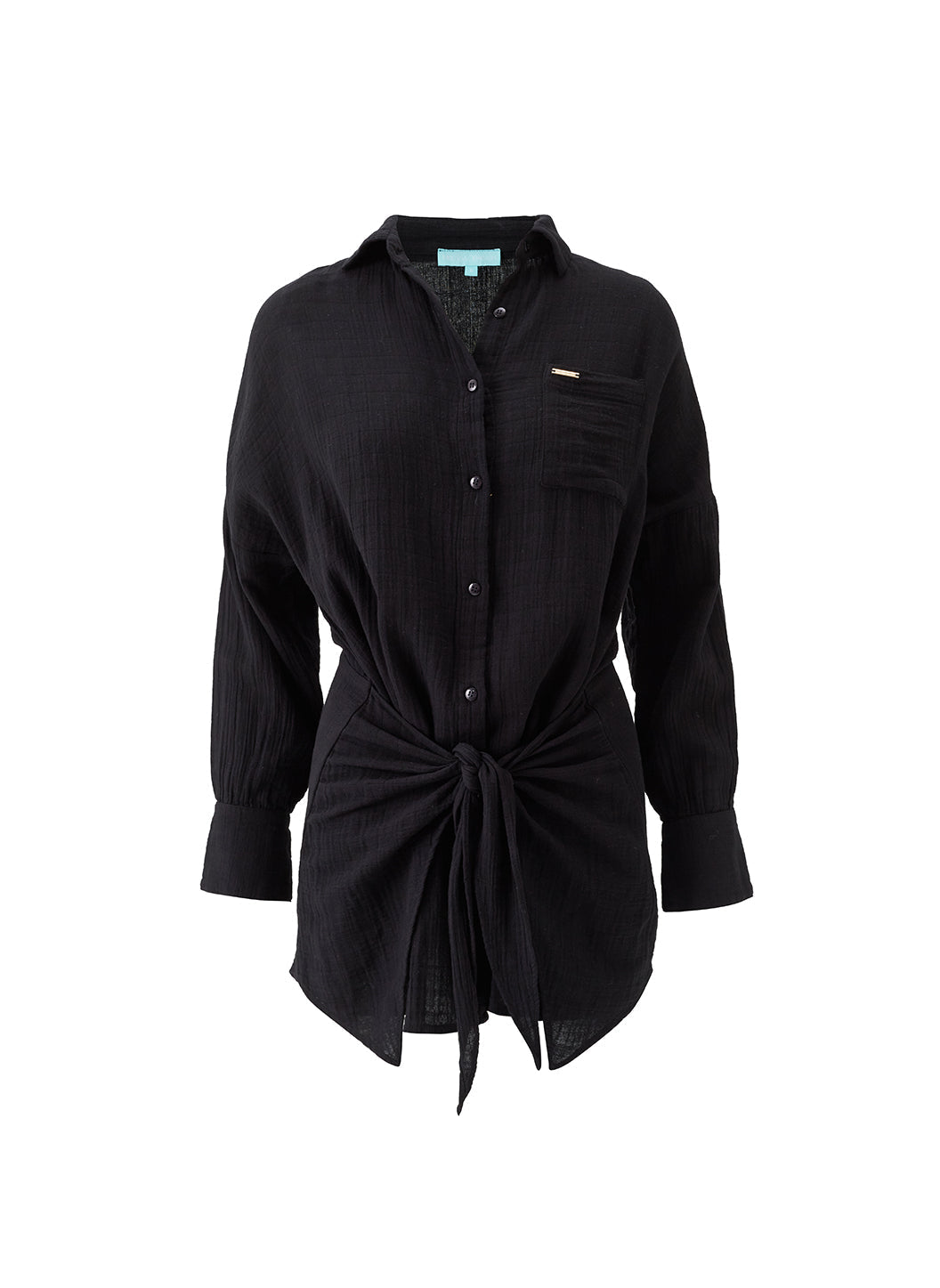 Sara Black Tie Front Short Shirt Dress