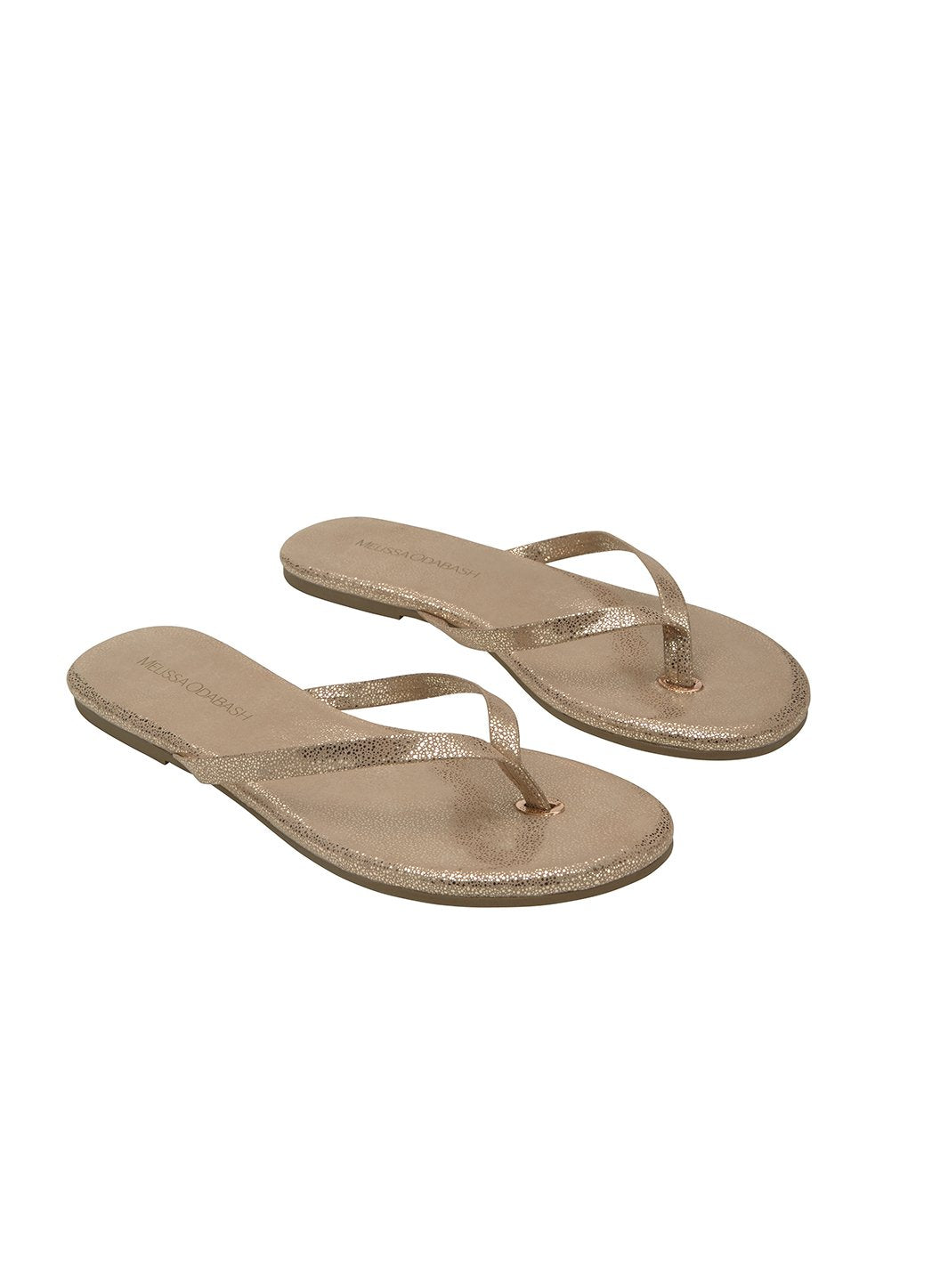 Leather Flip Flops in Gold Sparkle