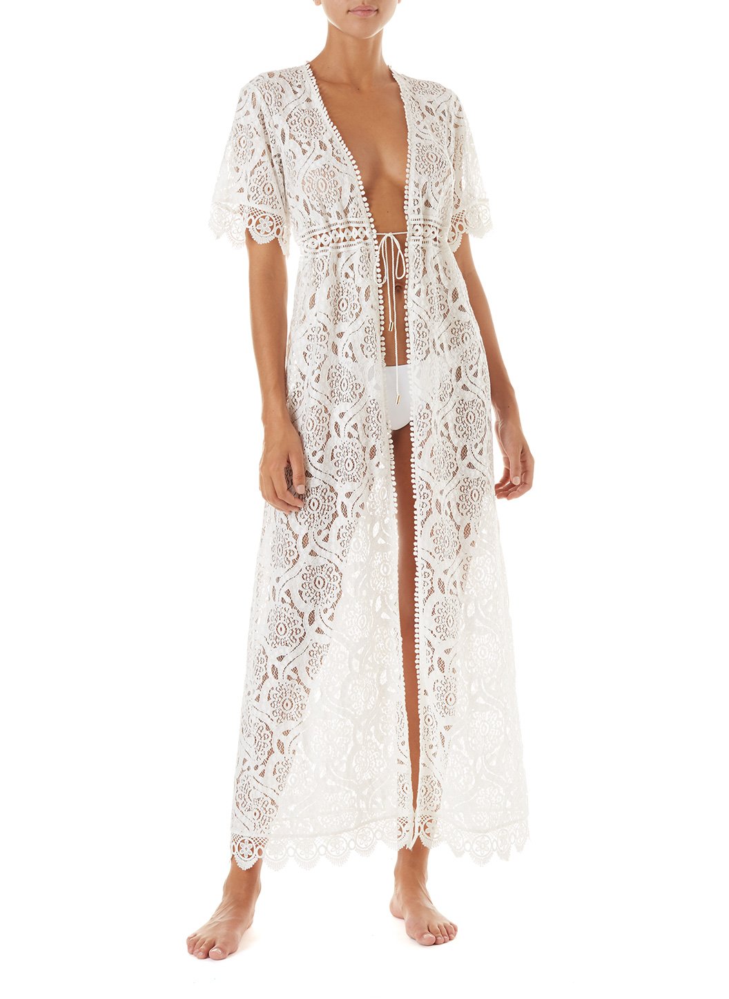 Gabrielle White Embroidered Lace Maxi Button Down Coverup | Official Site