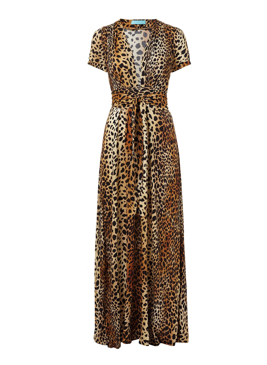 Lou Cheetah V Neck Belted Maxi Dress