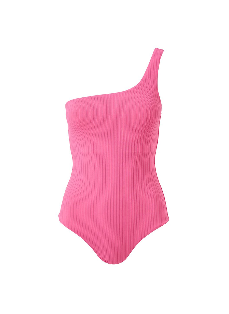 palemo hot pink ribbed one shoulder swimsuit Cutout