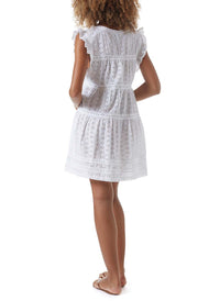rebekah white cut work embroidery short dress model_B