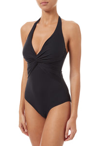 Zanzibar Black Halterneck Ruched Knot Swimsuit