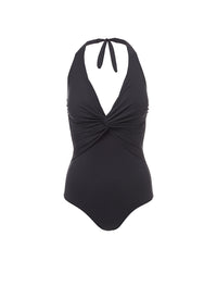 Zanzibar Black Halterneck Ruched Knot Swimsuit