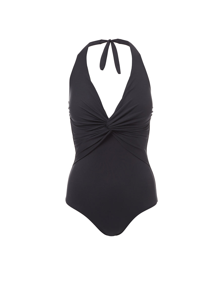 Zanzibar Black Halterneck Ruched Knot Swimsuit