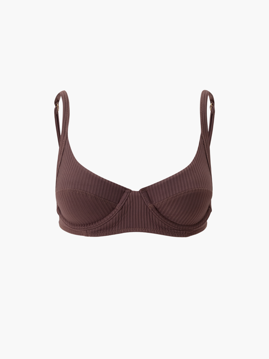 Noto Brown Ribbed Bikini Top