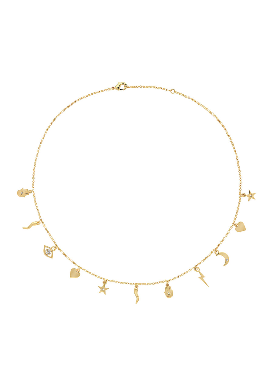 Gold Crystal Charm Necklace 