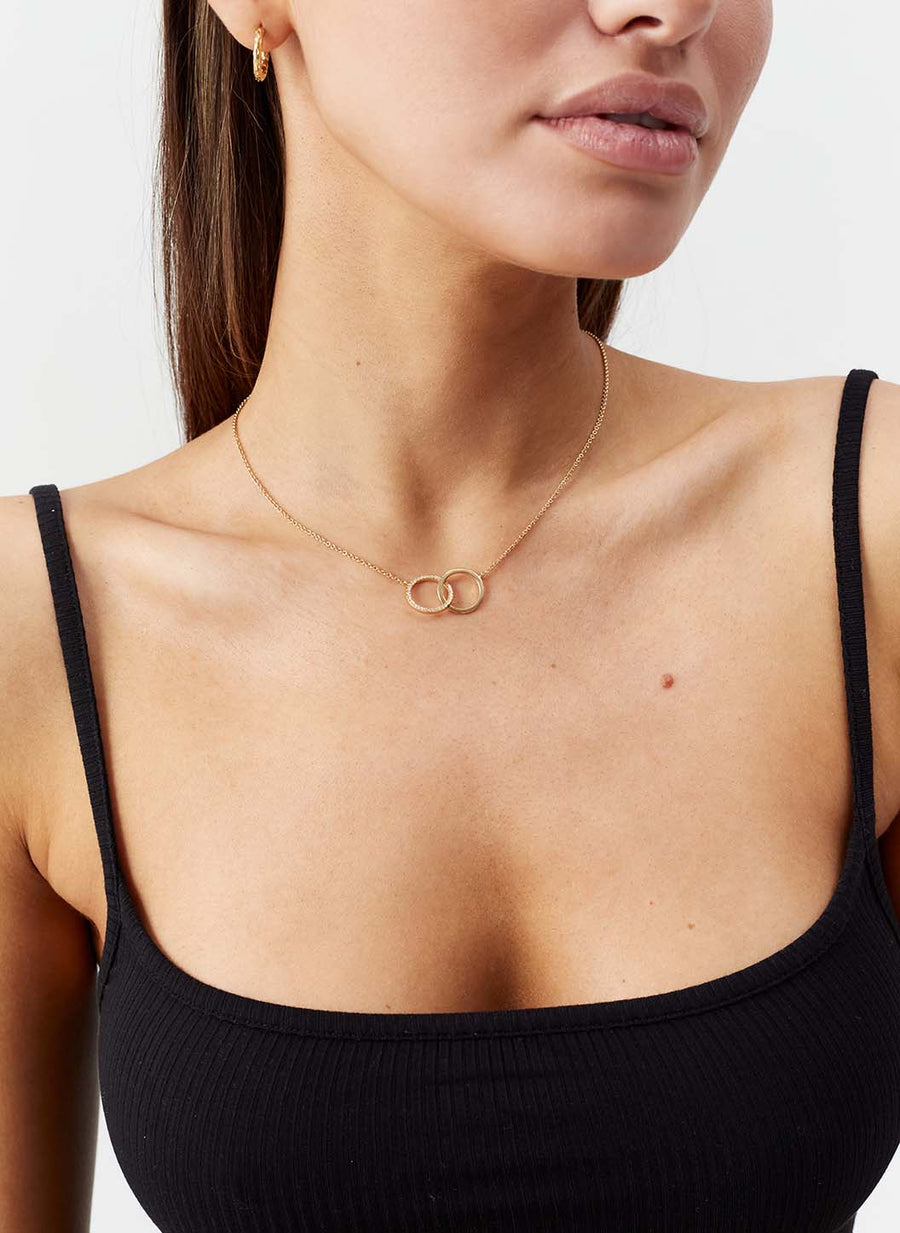 Gold Double Circle Crystal Necklace