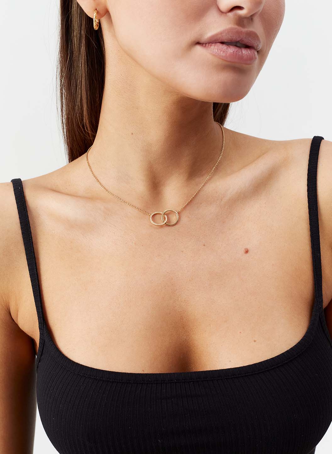 Gold Double Circle Crystal Necklace