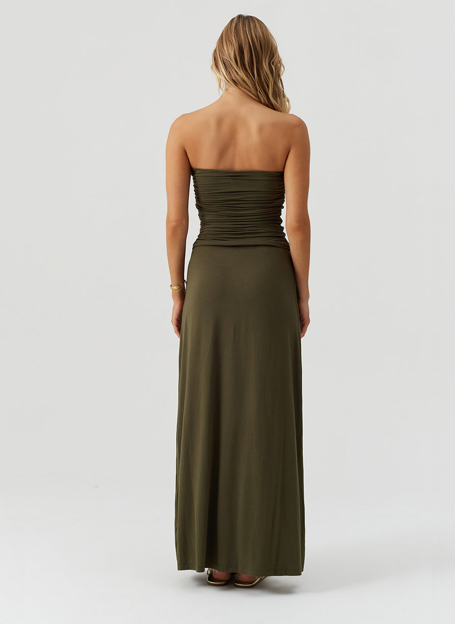 Rae Olive Bandeau Ruched Maxi Dress | Official Site Rae Olive Bandeau Ruched Maxi Dress | Official Site