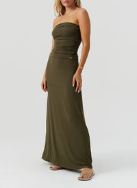 Rae Olive Bandeau Ruched Maxi Dress | Official Site Rae Olive Bandeau Ruched Maxi Dress | Official Site