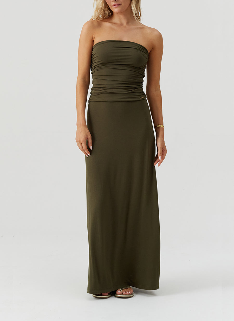 Rae Olive Bandeau Ruched Maxi Dress | Official Site Rae Olive Bandeau Ruched Maxi Dress | Official Site