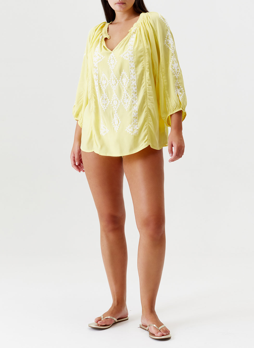 Melissa Odabash Aliya Yellow/White Embroidered Shirt - 2024 Collection