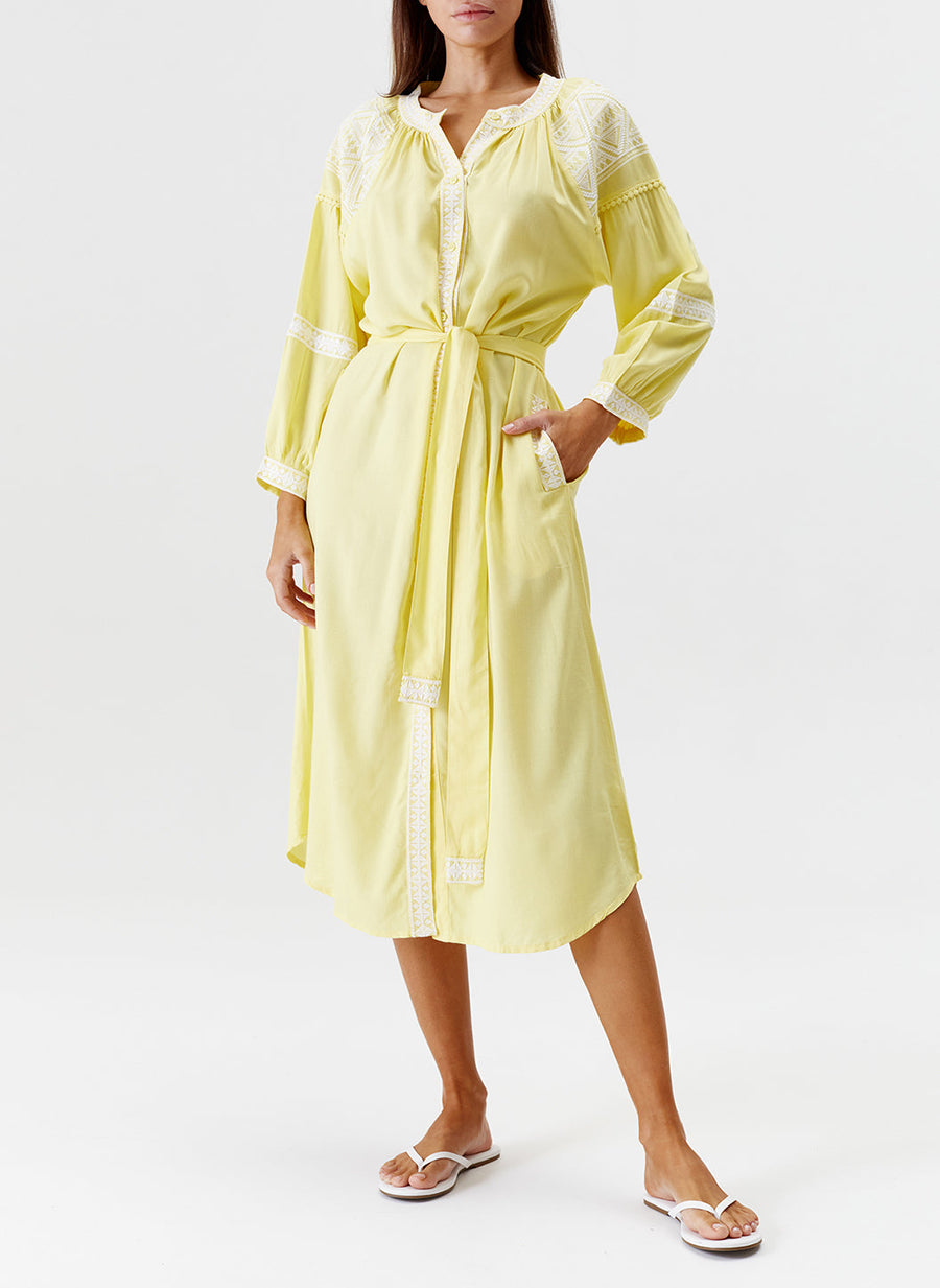 Melissa Odabash Ally Yellow Embroidered Midi Kaftan Kaftan - 2024 Collection