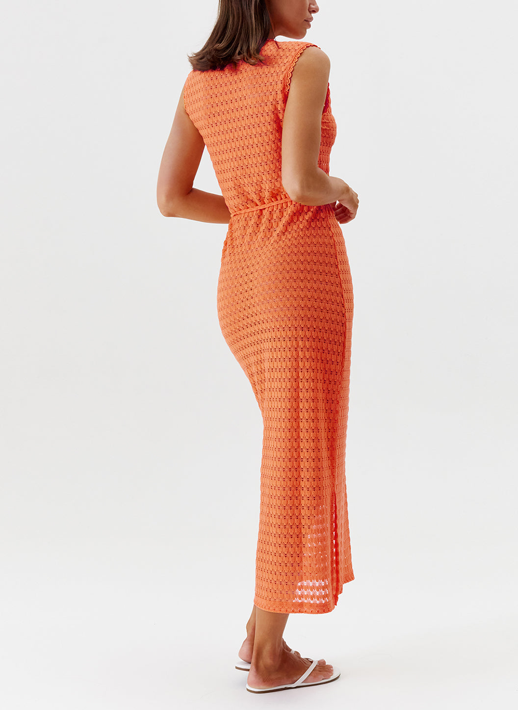 Melissa Odabash Annabel Orange V-Neck Crochet Long Dress - 2024 Collection