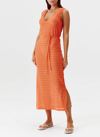 Melissa Odabash Annabel Orange V-Neck Crochet Long Dress - 2024 Collection