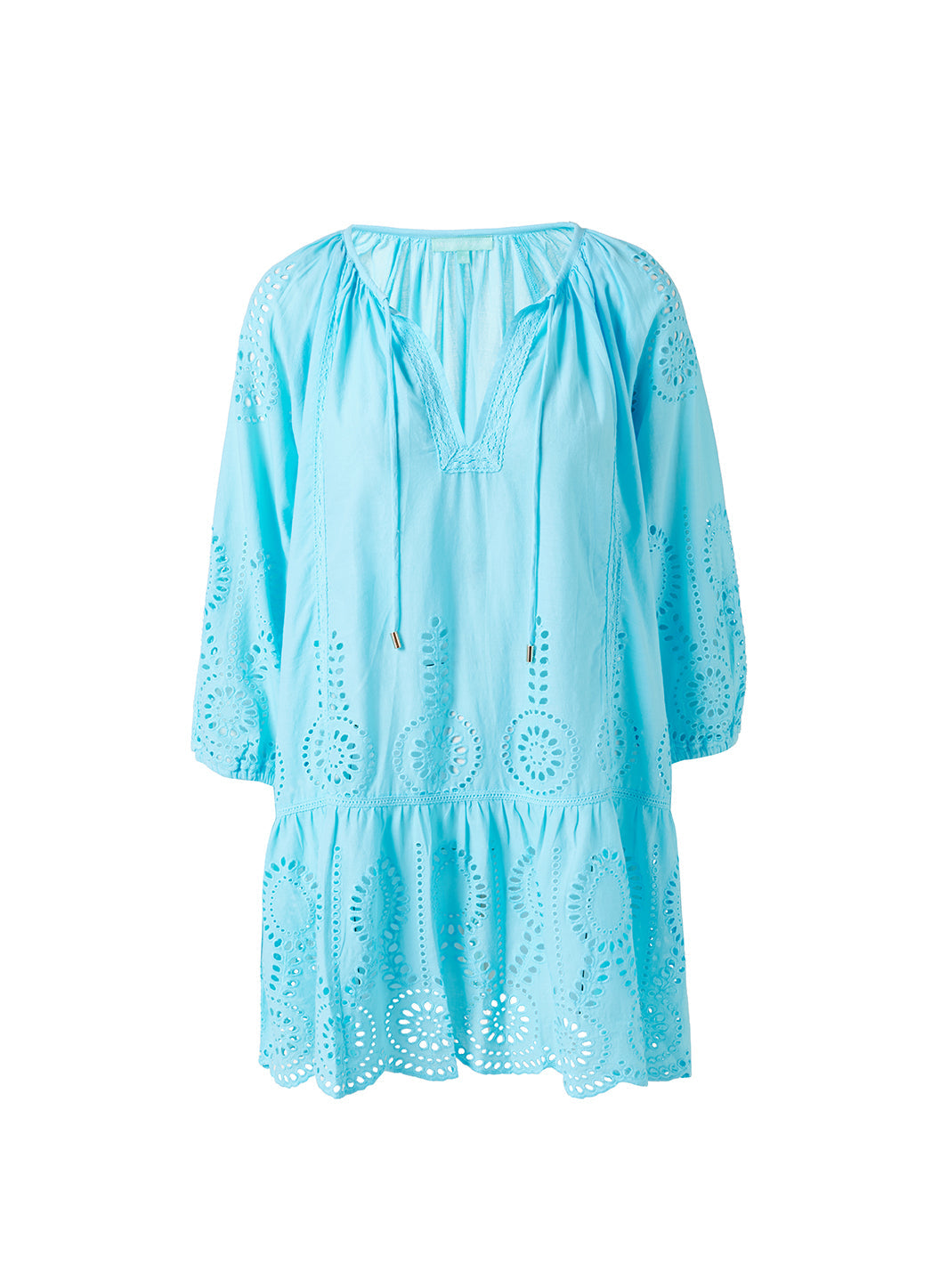 Melissa Odabash Ashley Turquoise Embroidered Classic Short Kaftan - 2024 Collection