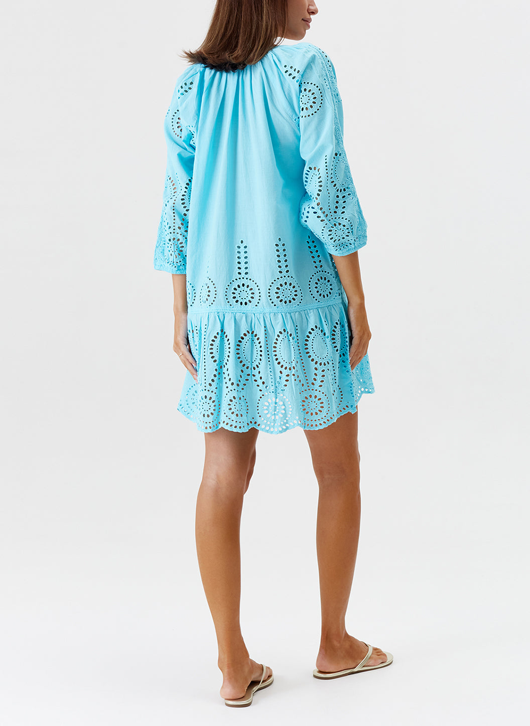 Melissa Odabash Ashley Turquoise Embroidered Classic Short Kaftan - 2024 Collection