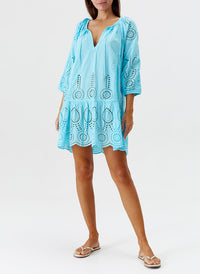 Melissa Odabash Ashley Turquoise Embroidered Classic Short Kaftan - 2024 Collection