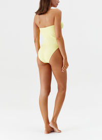 Melissa Odabash Barbuda Sunray Ribbed Turquoise Ring Trim Bandeau Swimsuit - 2024 Collection