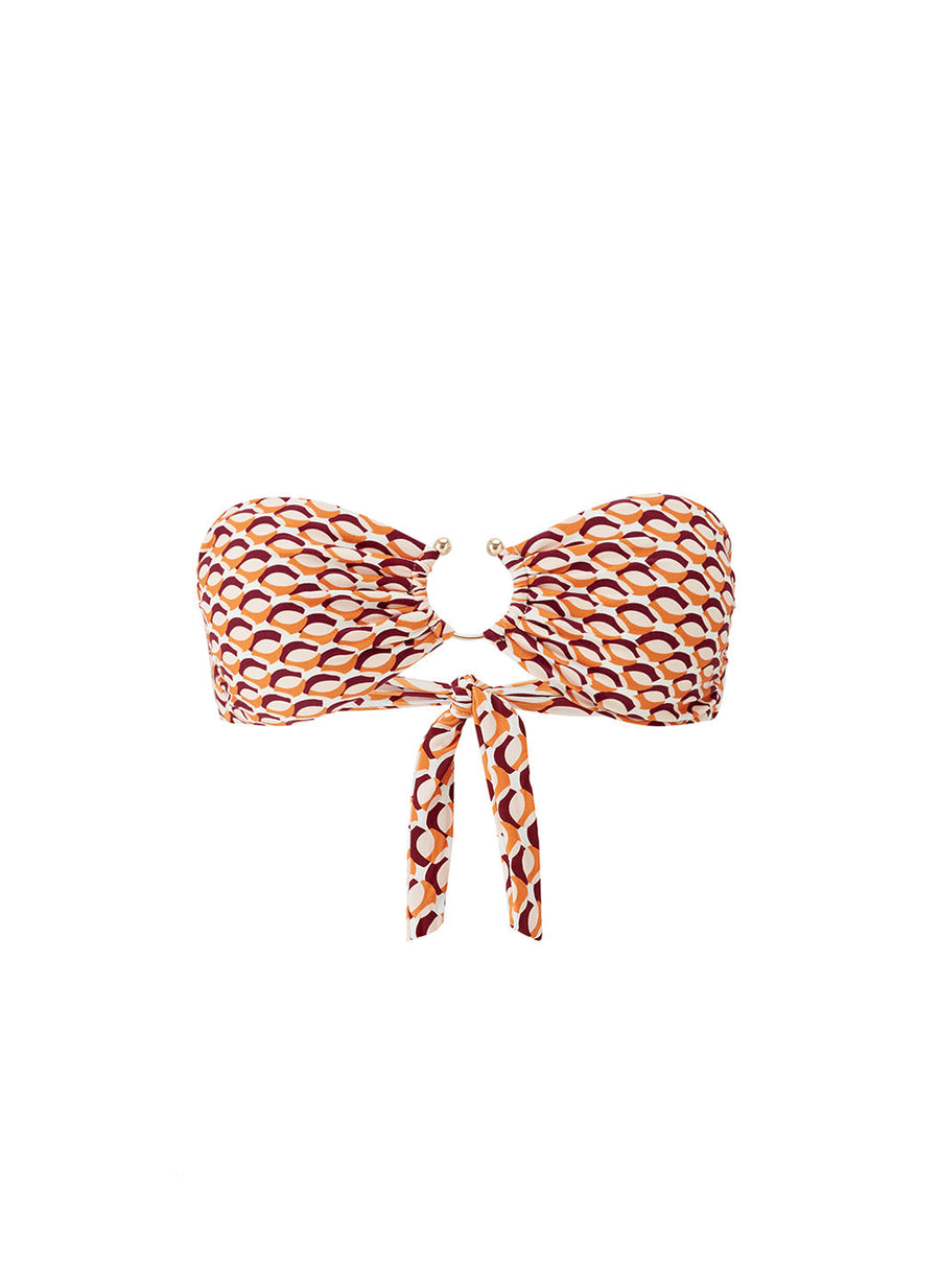 Orange Geometric Print Bandeau Bikini Top SPF 50+ Removable Pads ...