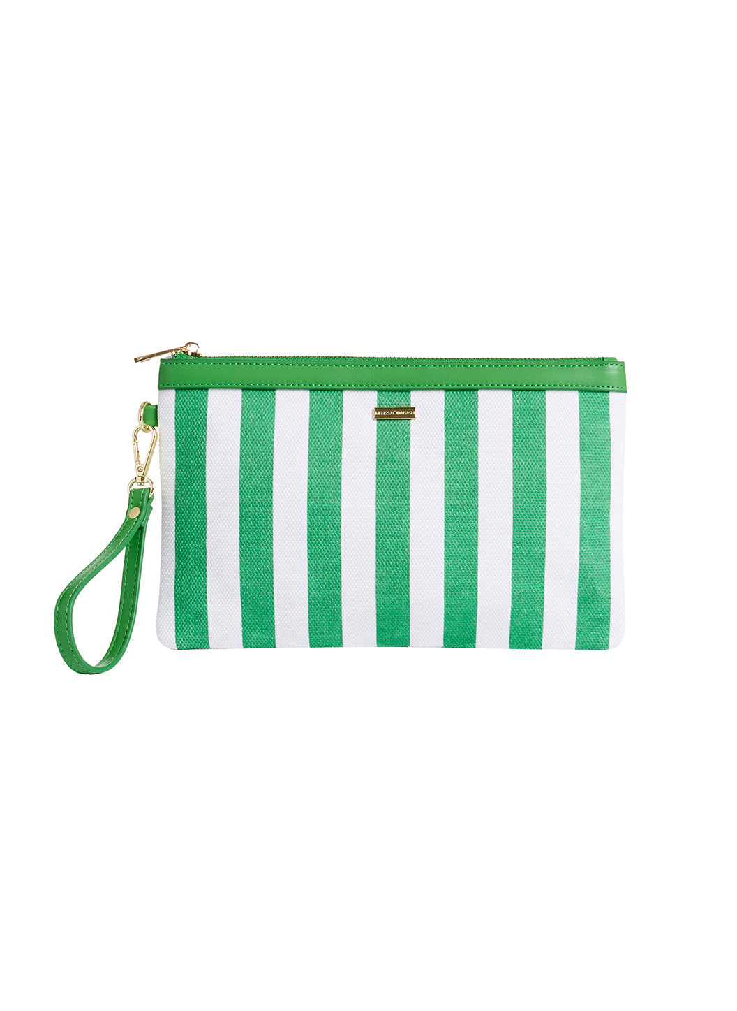 Melissa Odabash Capri Green Nautical Striped Clutch - 2024 Collection