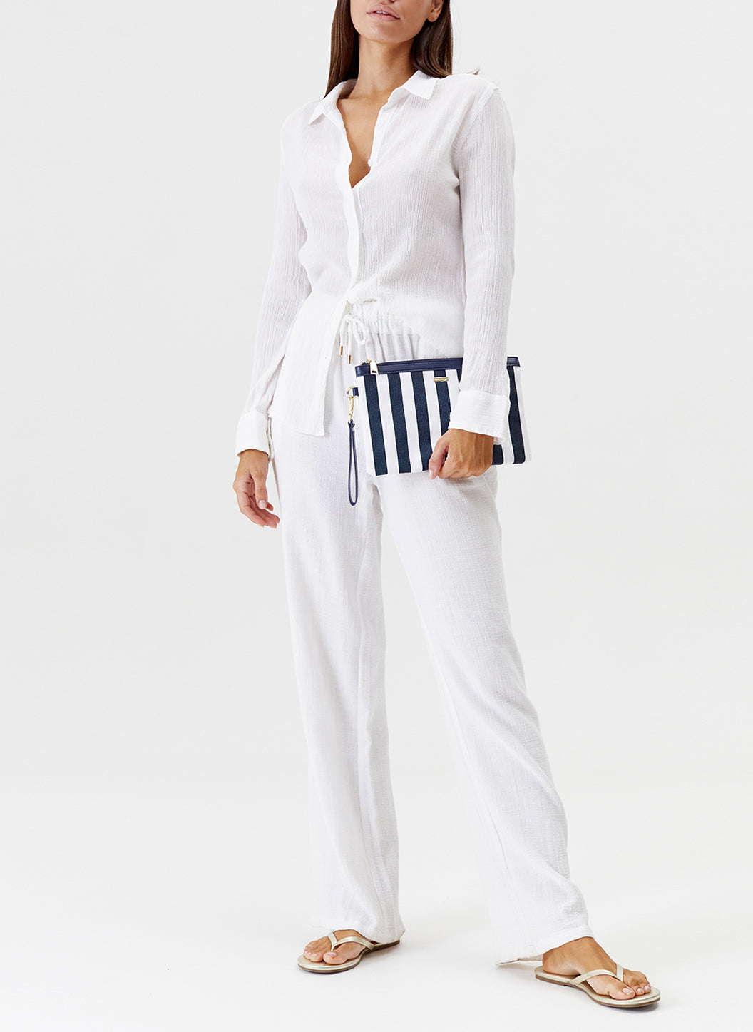 Melissa Odabash Capri Navy Nautical Striped Clutch - 2024 Collection