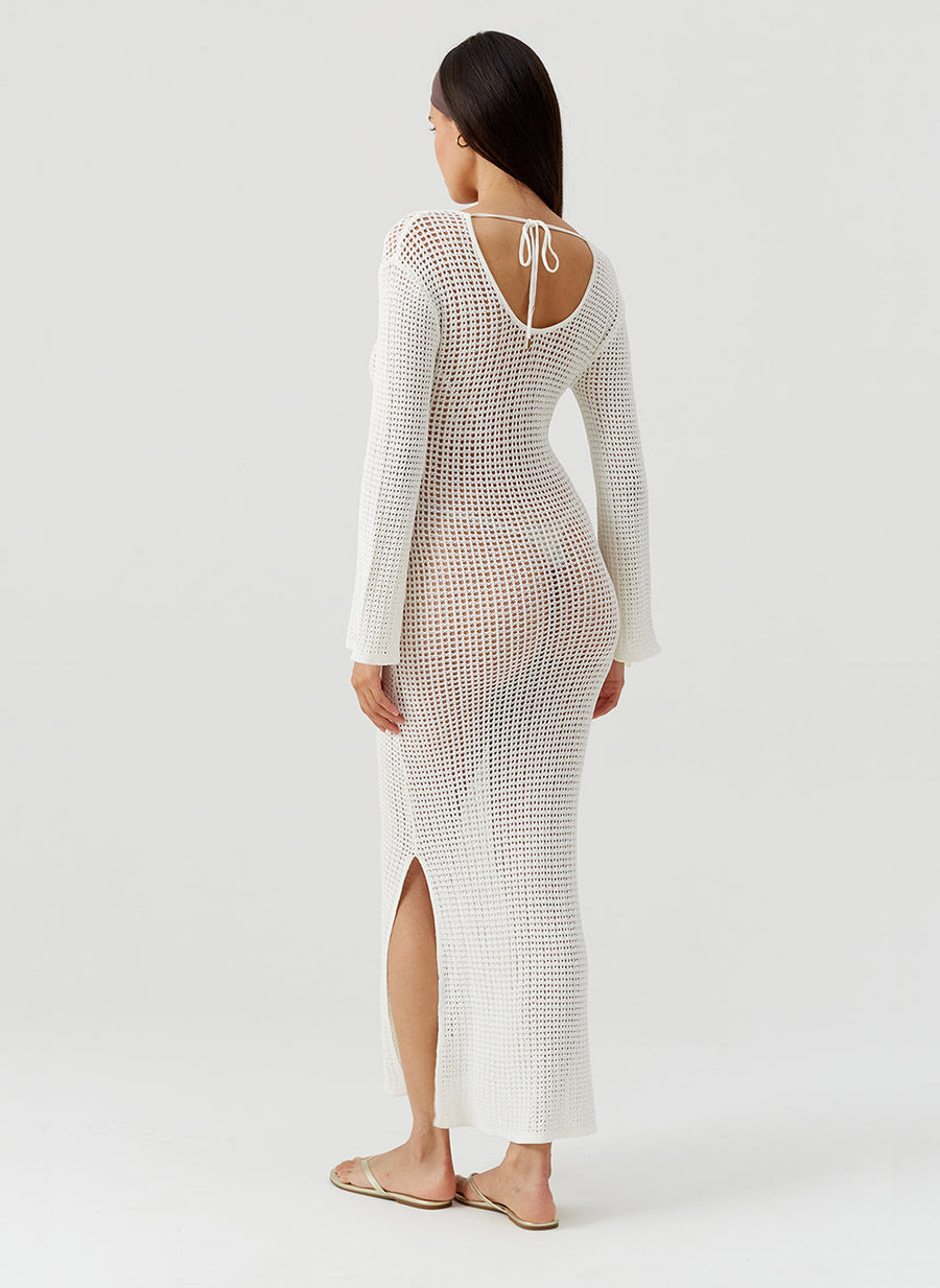 Casey White Long Sleeve Maxi Crochet Dress | Official Site Casey White Long Sleeve Maxi Crochet Dress | Official Site