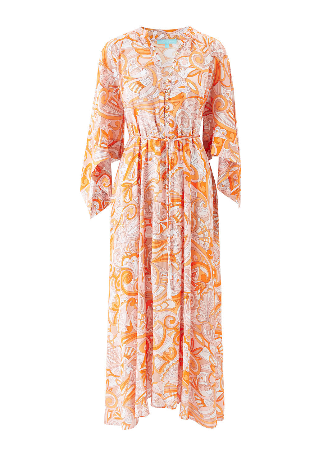 elegantly inclined cream and coral floral print wrap maxi dress Baobab Rondine Coral Reef Halter Maxi Dress main image 0