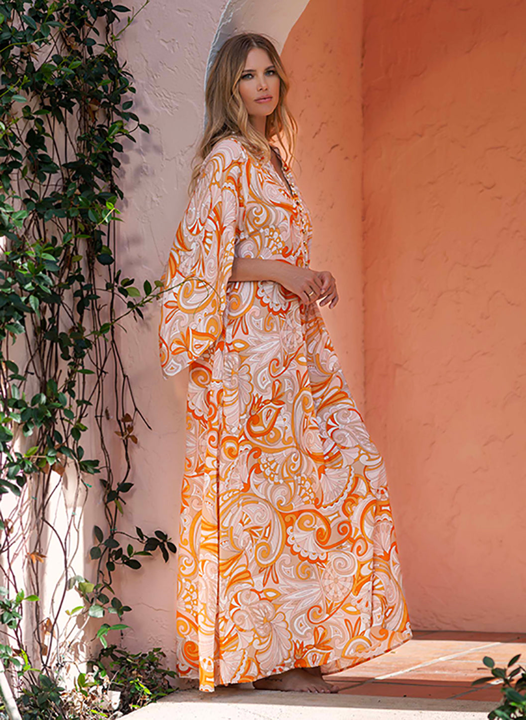 Melissa Odabash Edith Orange Mirage Button Down Long Dresses - 2024 Collection
