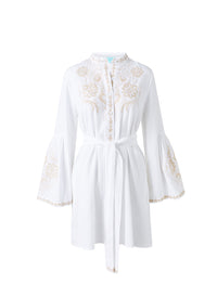 Melissa Odabash Everly White/Tan Embroidered Short Kaftan - 2024 Collection