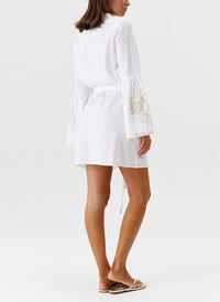 Melissa Odabash Everly White/Tan Embroidered Short Kaftan - 2024 Collection