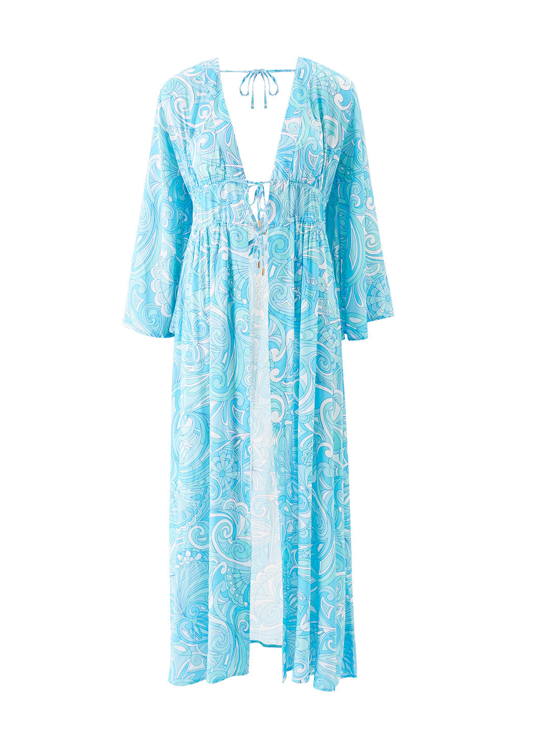 Melissa Odabash Farrah Mirage Blue Long Sleeve Tie Front Beach Jacket - 2024 Collection