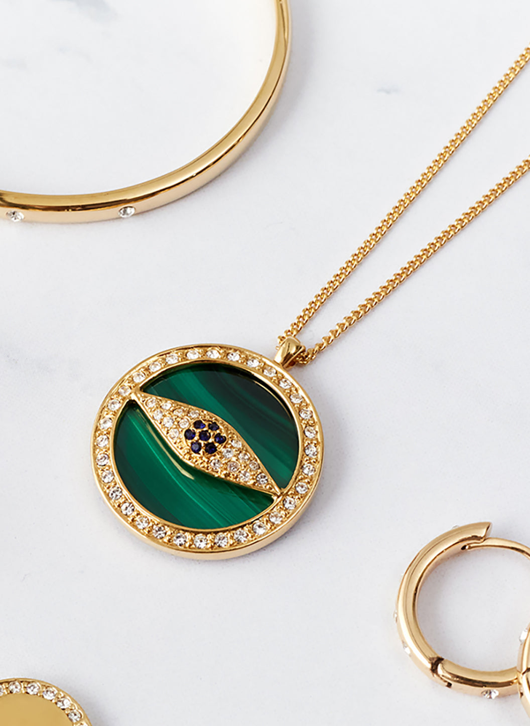 EYE3M‘s collection two face Necklace Gold Malachite Eye Long Pendant | Official Site