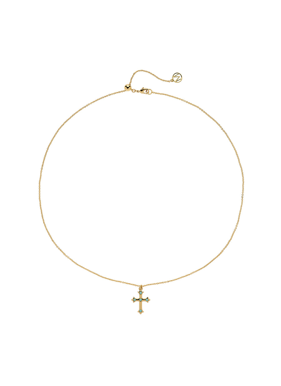 Gold Turquoise Cross Pendant Necklace