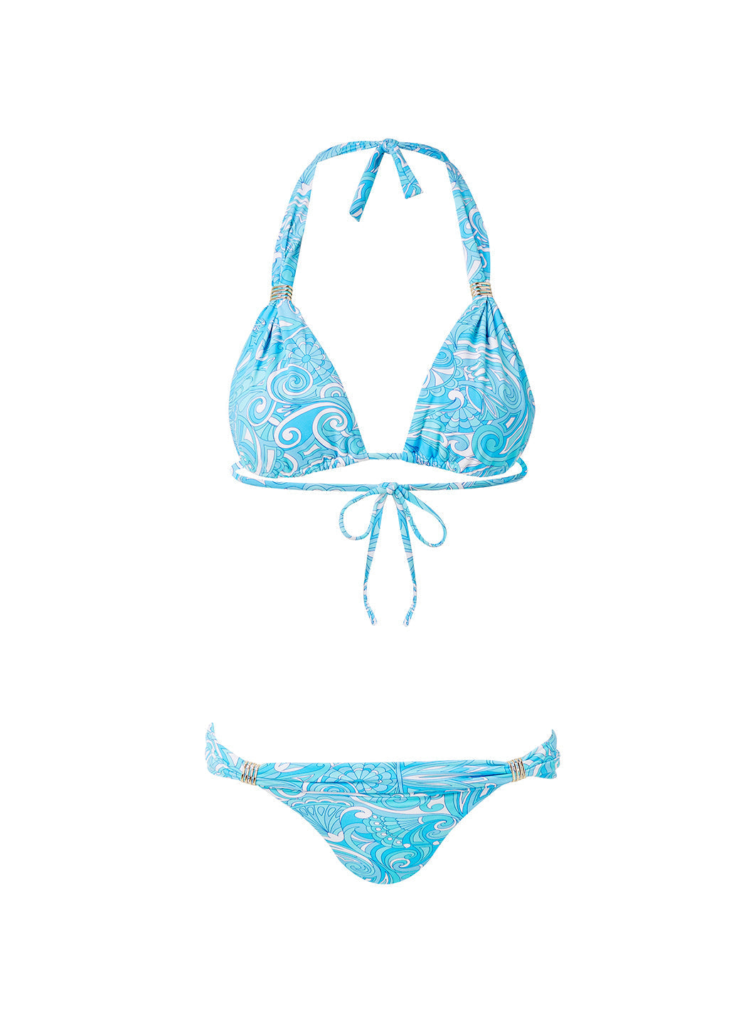Melissa Odabash Grenada Mirage Blue Bar Trim Halterneck Bikini - 2024 Collection