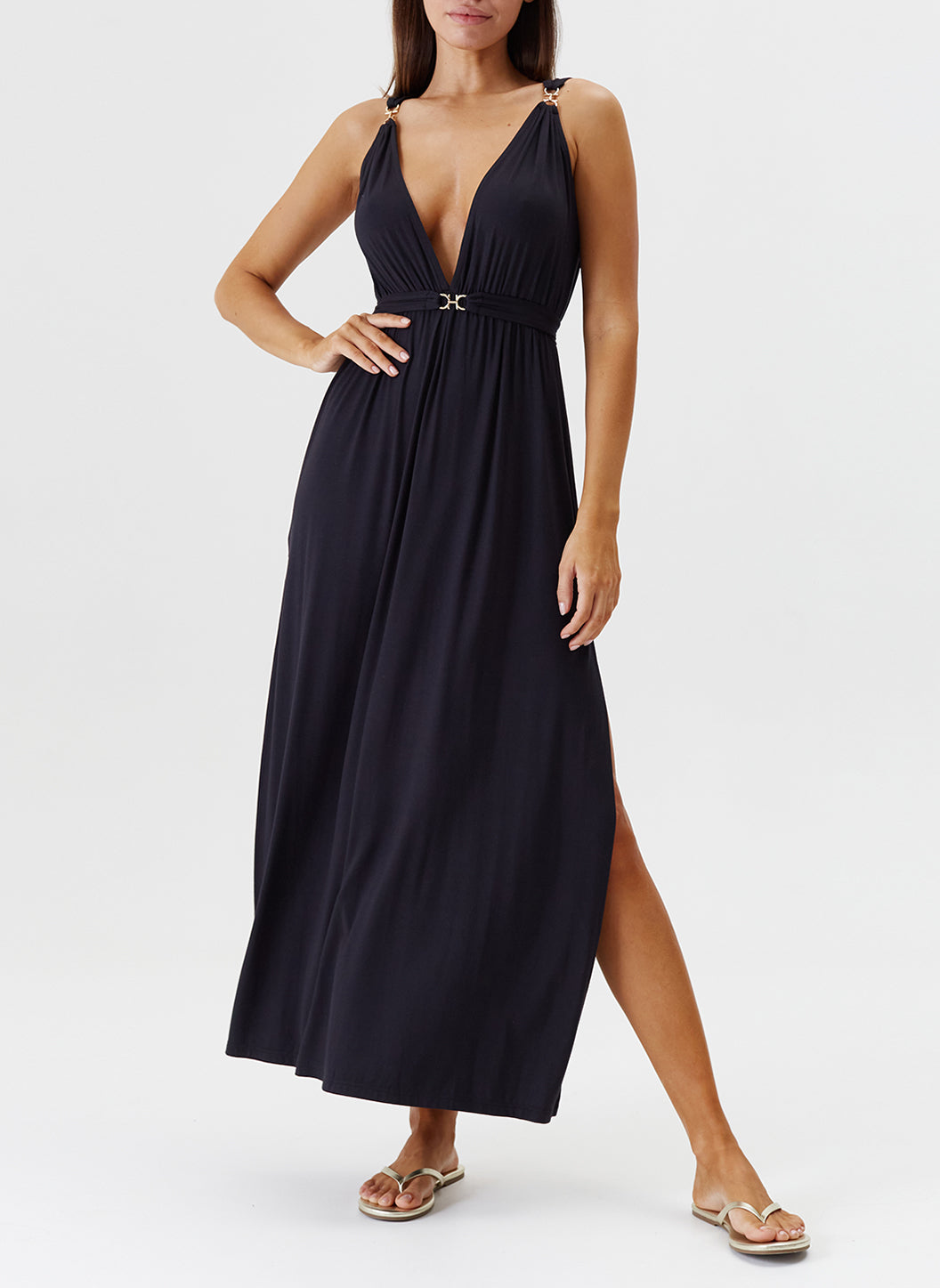 Melissa Odabash Harper Black Low V-Neck Long Dress - 2024 Collection