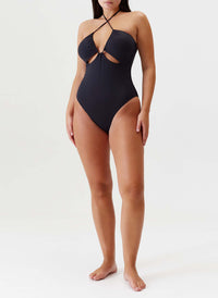 Melissa Odabash Lampedusa Black Cut Out Strappy Halterneck Swimsuit - 2024 Collection