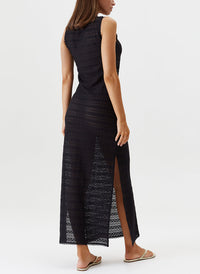 Melissa Odabash Maddie Black Lace Up Crochet Long Dress - 2024 Collection