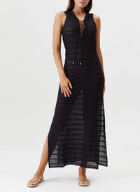 Melissa Odabash Maddie Black Lace Up Crochet Long Dress - 2024 Collection