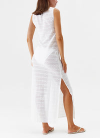 Melissa Odabash Maddie White Lace Up Crochet Long Dress - 2024 Collection