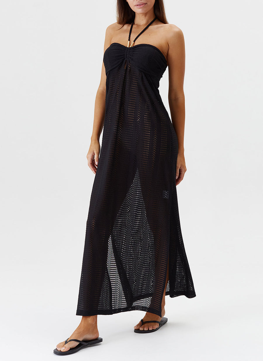 Melissa Odabash Mila Black Halterneck Crochet Long Dress - 2024 Collection